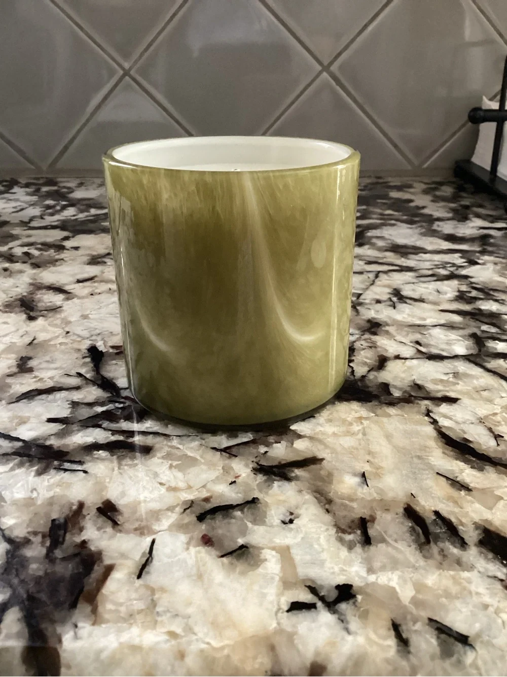 Olive Green Glass Jar Candle - Clean White Wax